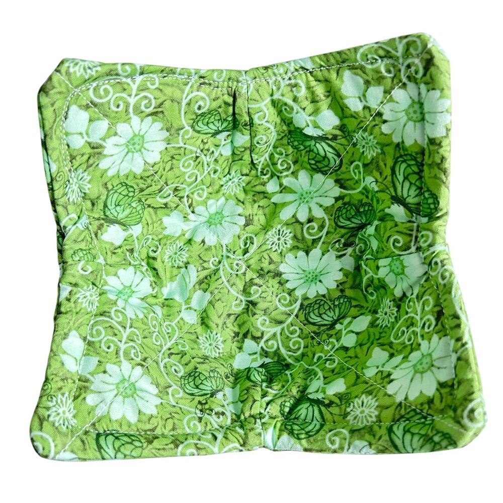 Hand Crafted Colorful Green Floral Butterfly Microwave Bowl Cozy 100% Cotton